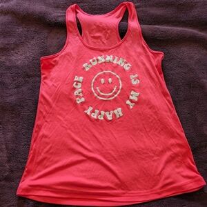 Running Is My Happy Pace Coral Tank Top L